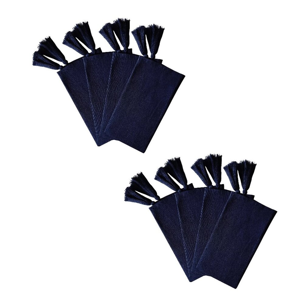 brand new Set of 8 Everhome Solid Color Navy Blue Fabric Napkins with Tassels